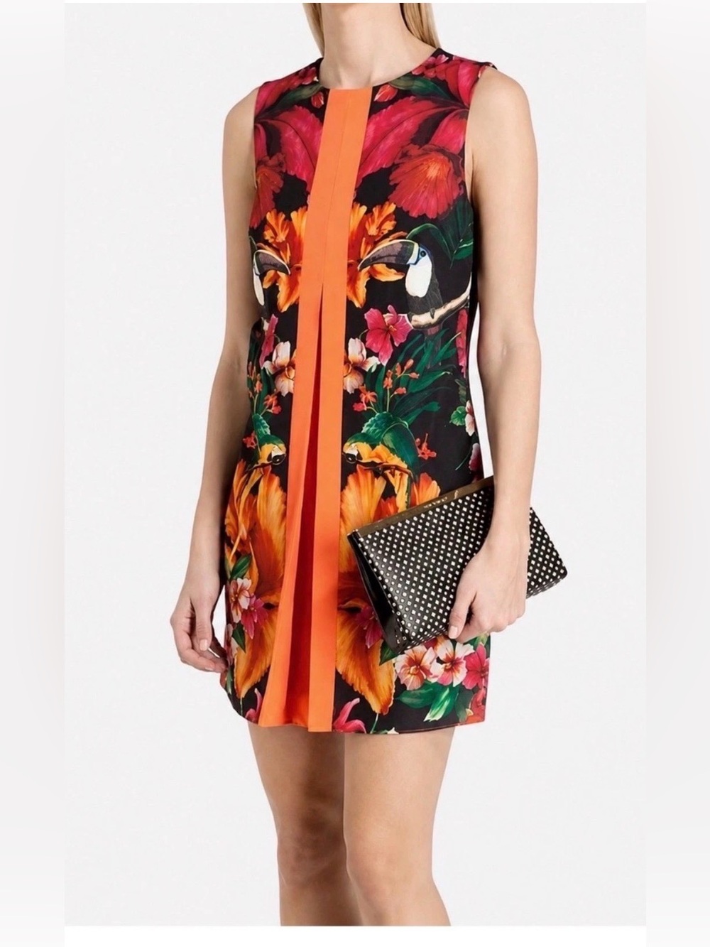 Ted Baker London Toucan Tropical Shift Dress Size 2 /6 Sleeveless Floral Bird